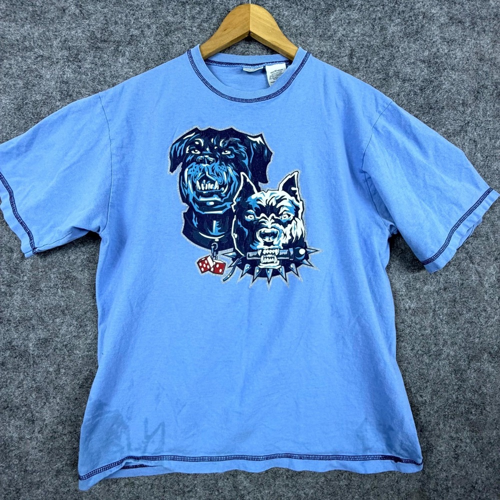Dogs Pitbull Rottweiler Graphic No Boundaries T-Shirt Mens Medium Blue Cotton